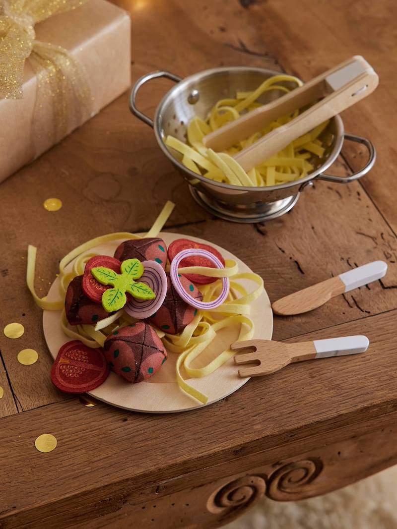 Kinder Spaghetti-Set aus Filz und Holz FSC® MIX - gelb